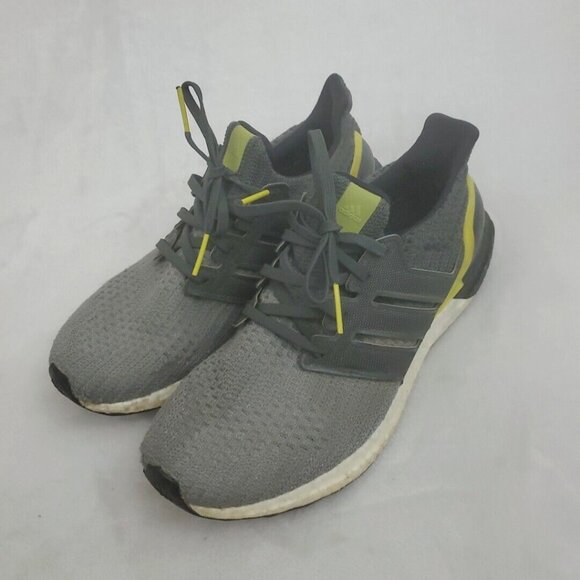 Adidas UltraBoost Sneakers Running Shoes Mens Size 8.5 Gray Yellow Lace Up Mesh - Picture 1 of 9